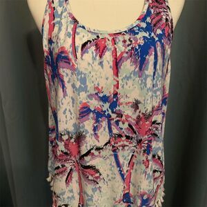 Pappagallo Women's XL Sleeveless Palm Tree Tassel Hem Summer